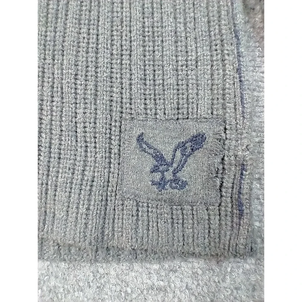 American Eagle Sweater Mens Large Grey Ribbed Knit Cotton Wool Crew Neck
